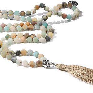 Mala Necklace Semi-Precious Gem Stones Meditation Jewelry Beaded Tassel